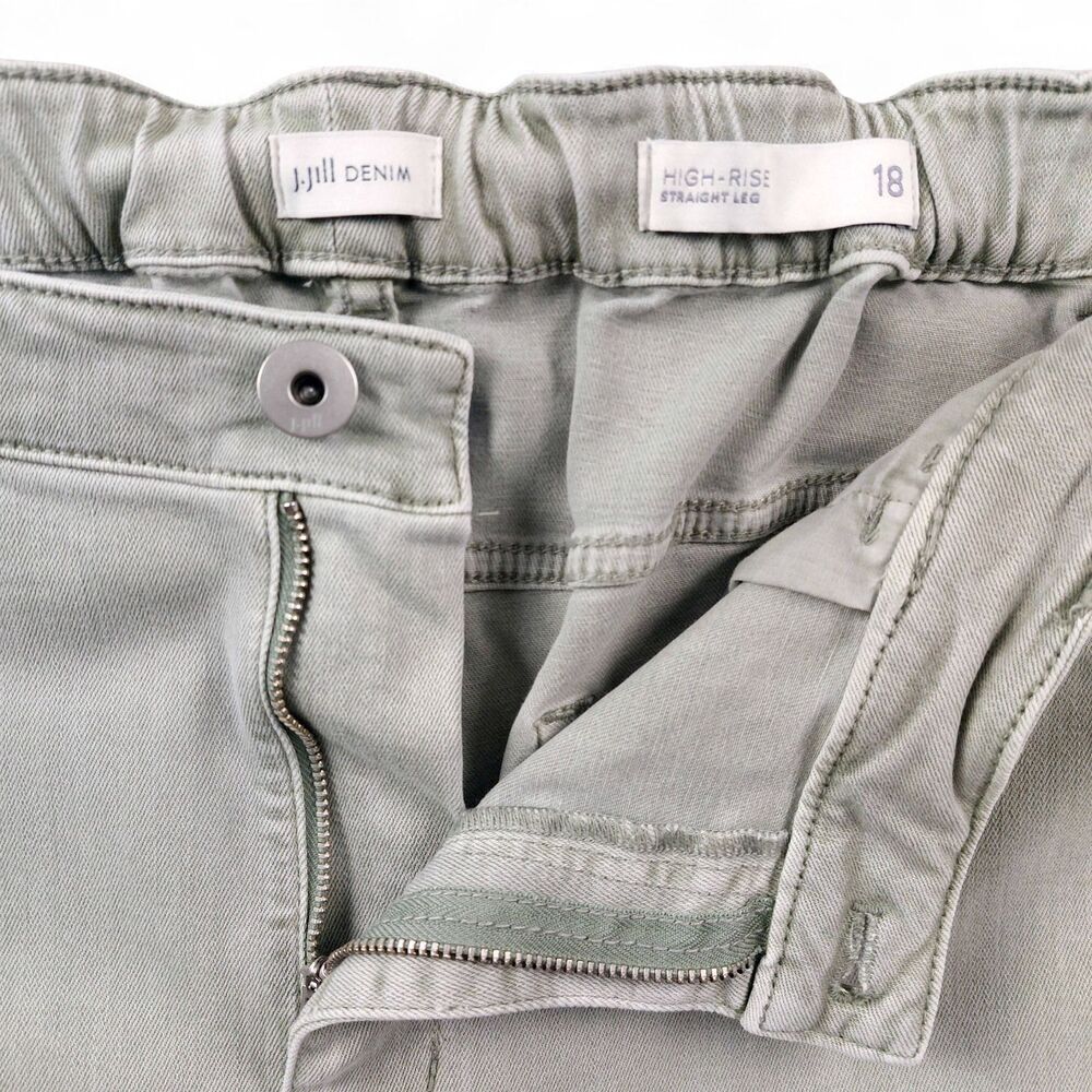 J. Jill Women’s High Rise Green Denim Crop Jeans 18 Cuffed Stretch Straight Leg - Picture 3 of 12
